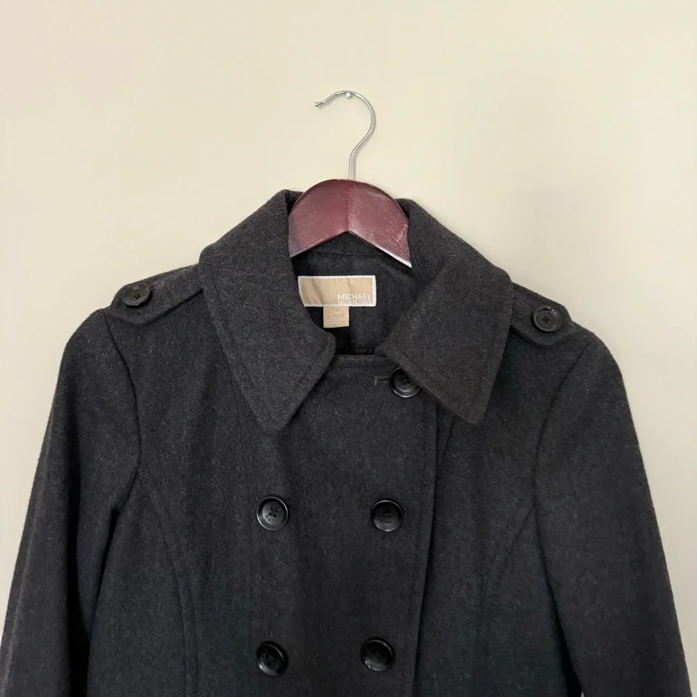 Classic Charcoal Double-Breasted Women's Coat with Military type details. Size S